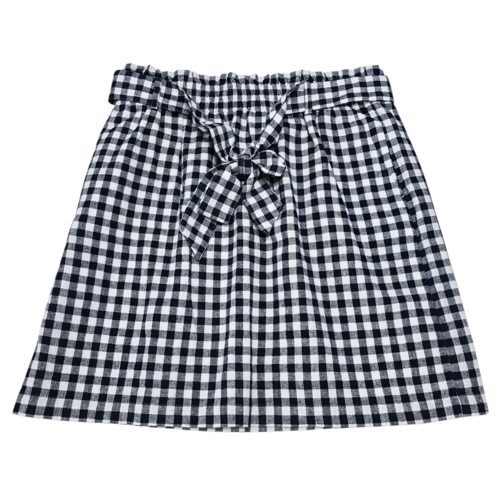 J.Crew Re-Imagined Gingham Linen Cotton Paperbag Mini Skirt Navy White BI249โ M